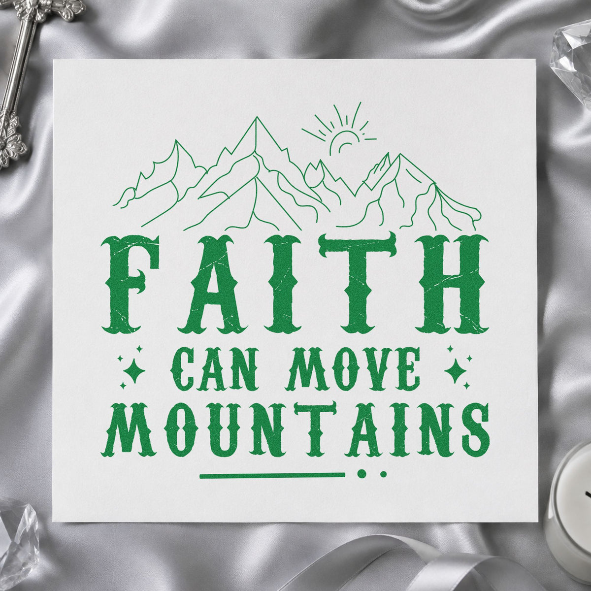 Faith Can Move Mountains Peaks Sunrise Rubber Stamp – Wood Handle in use 3