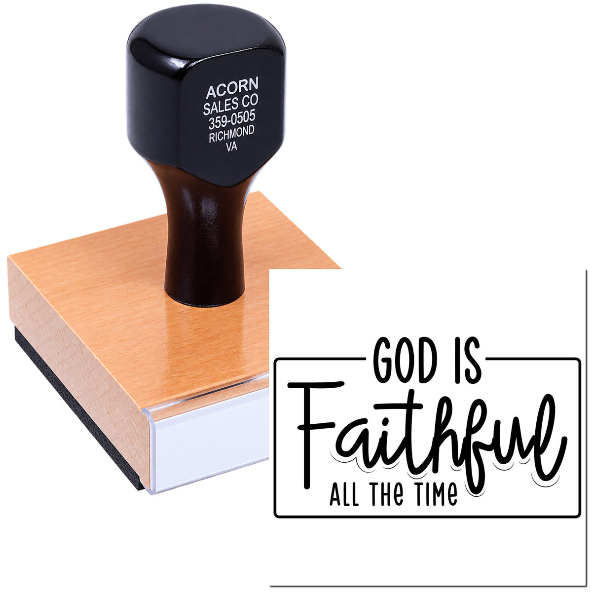 Custom rubber stamp featuring God Is Faithful All the Time religious design for faith-based crafting, cards, and church projects.