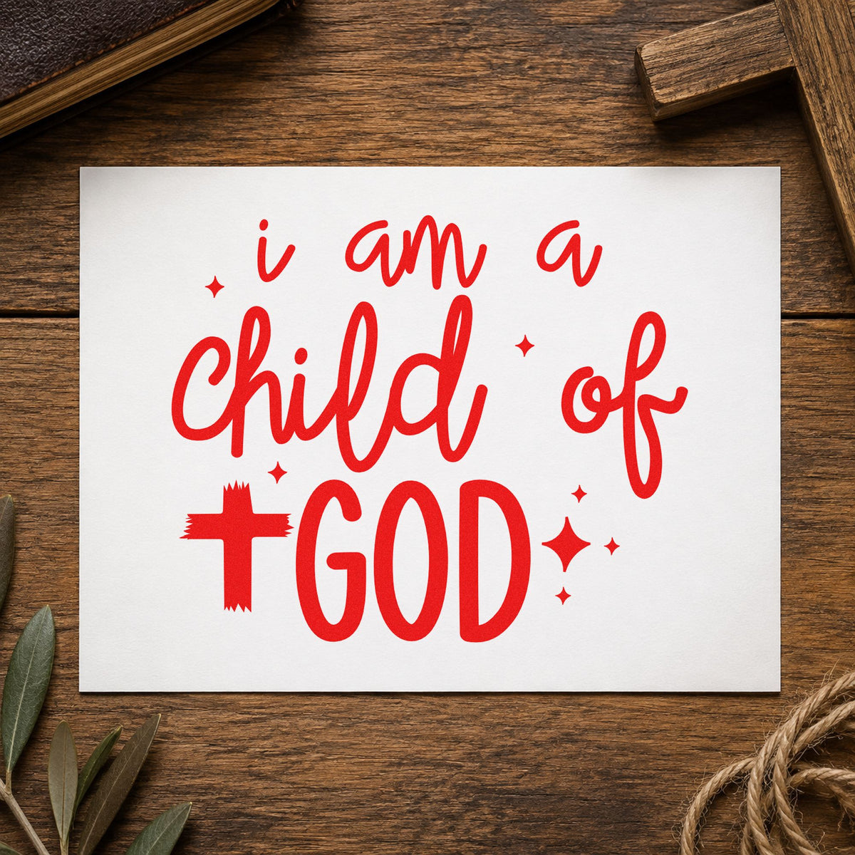 I Am a Child of God rubber stamp shown in red ink, stamped for projects such as lunchbox notes.