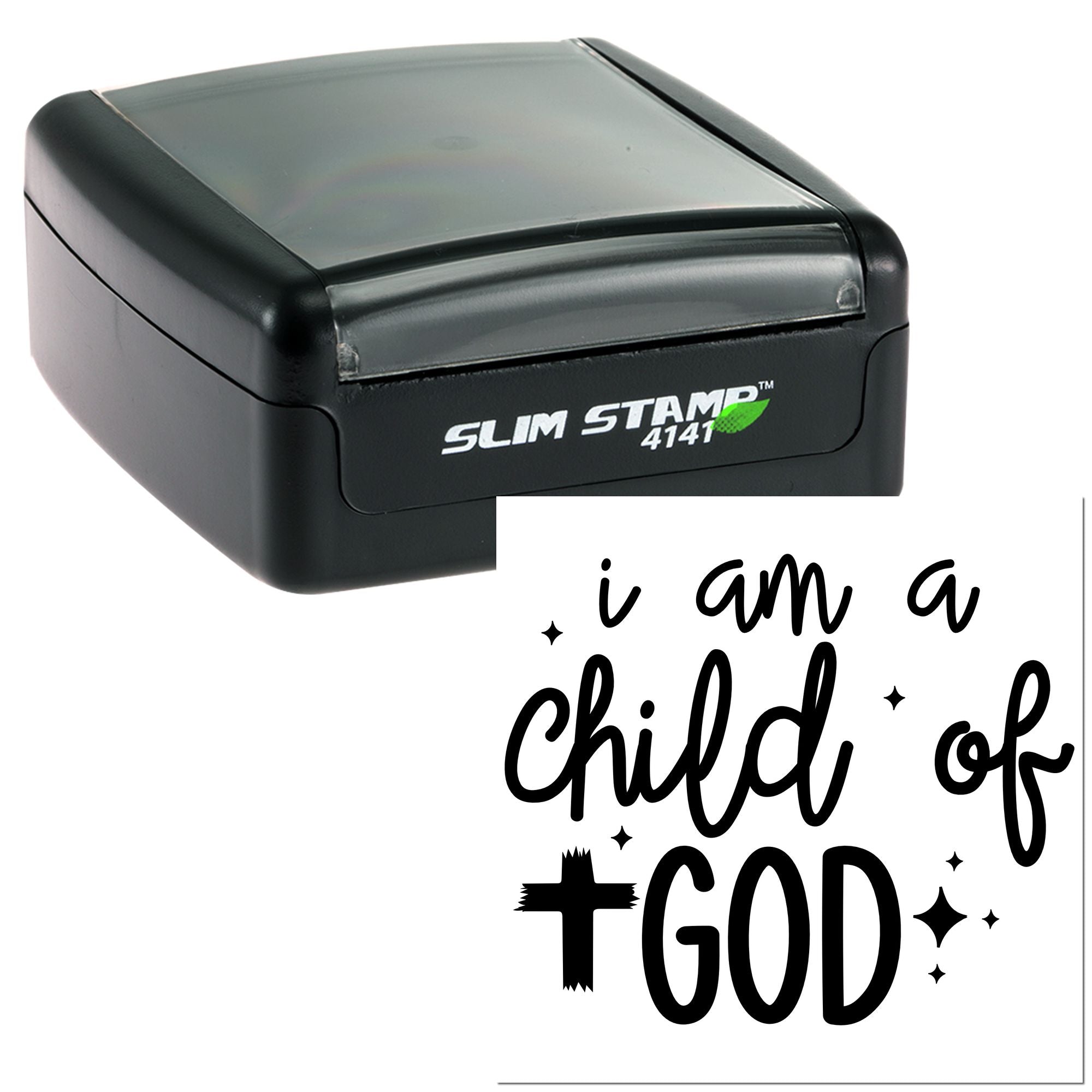 Slim Stamp 4141 self-inking rubber stamp featuring I am a child of God faith design for Christian crafting.