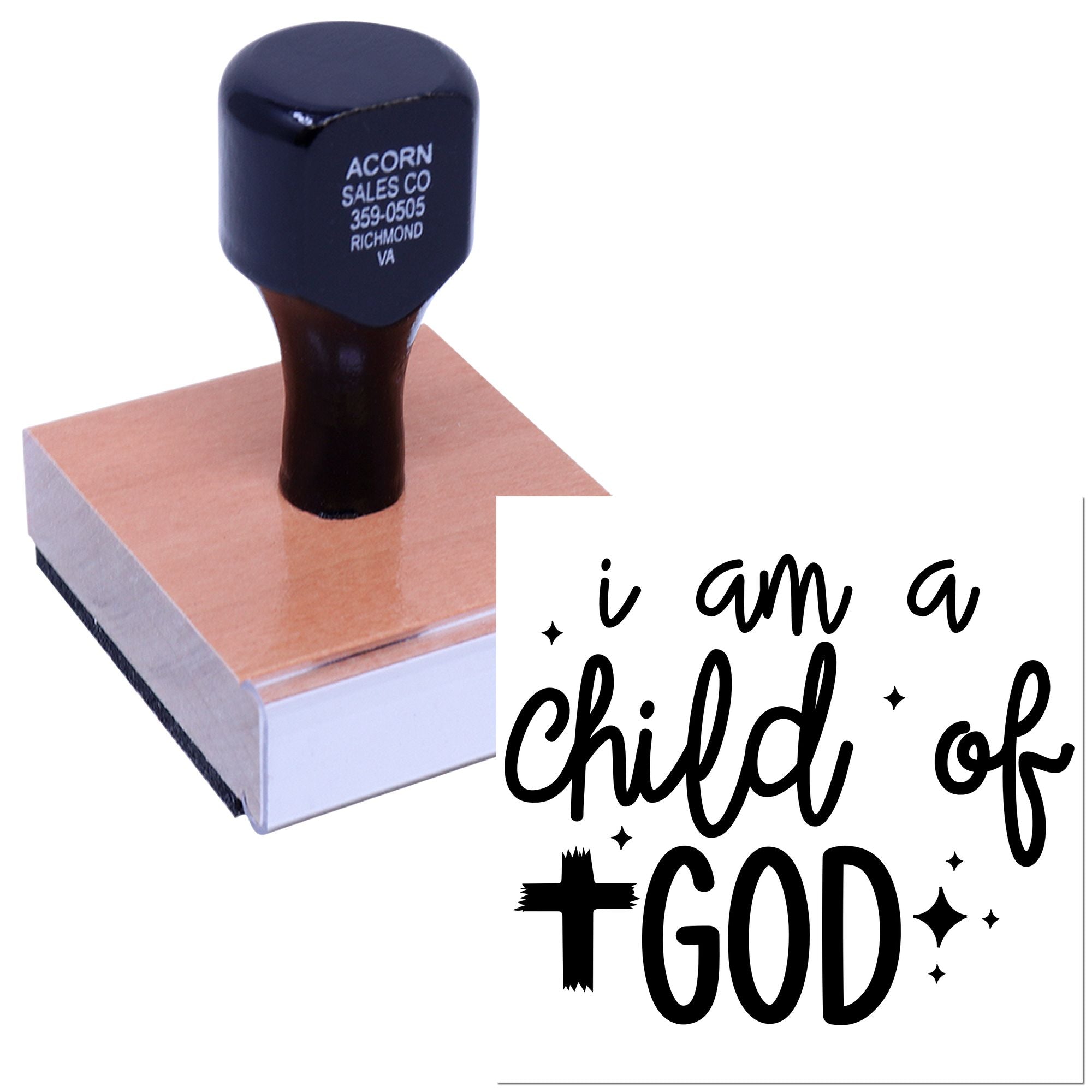 Christian rubber stamp with I am a child of God design for faith-based crafts, Bible journaling, and handmade cards.