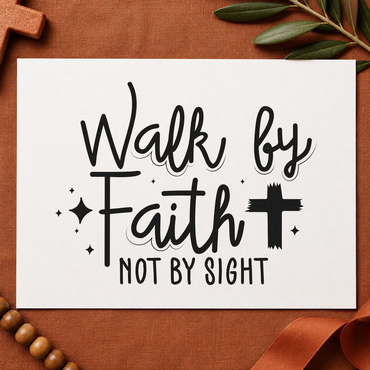 Walk by Faith Cross rubber stamp printed in black ink, ready for walk by faith cards and similar paper crafts.