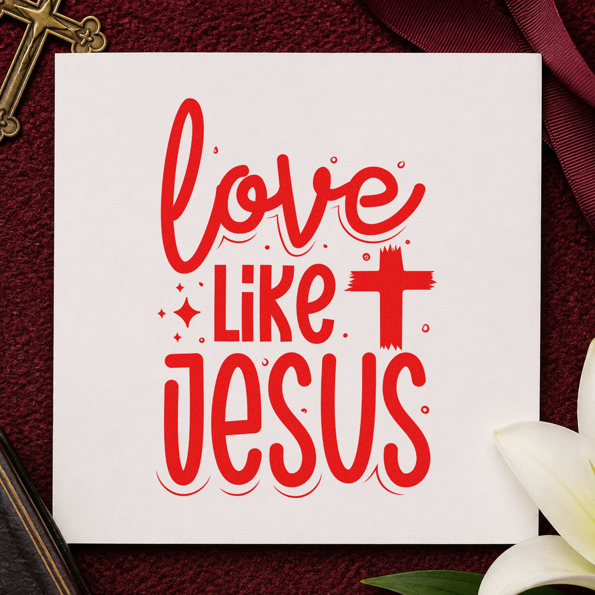 Love Like Jesus Cross Accent Hand Stamp – Duo in use 7