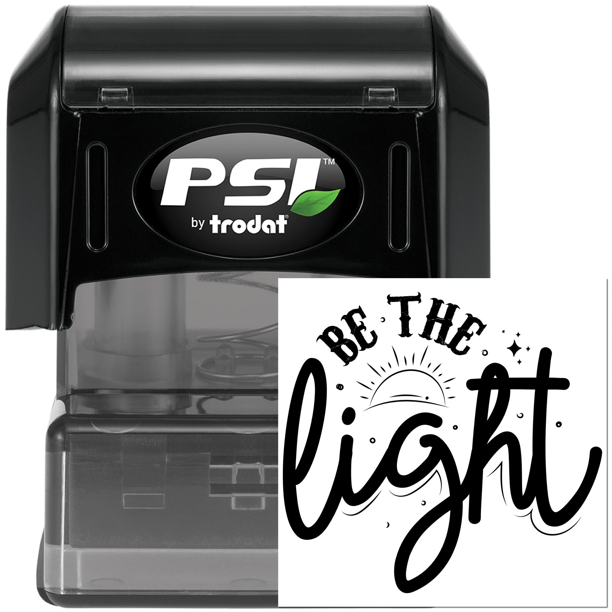 PSI by Trodat self-inking rubber stamp with custom Be the Light inspirational design for personalized stamping