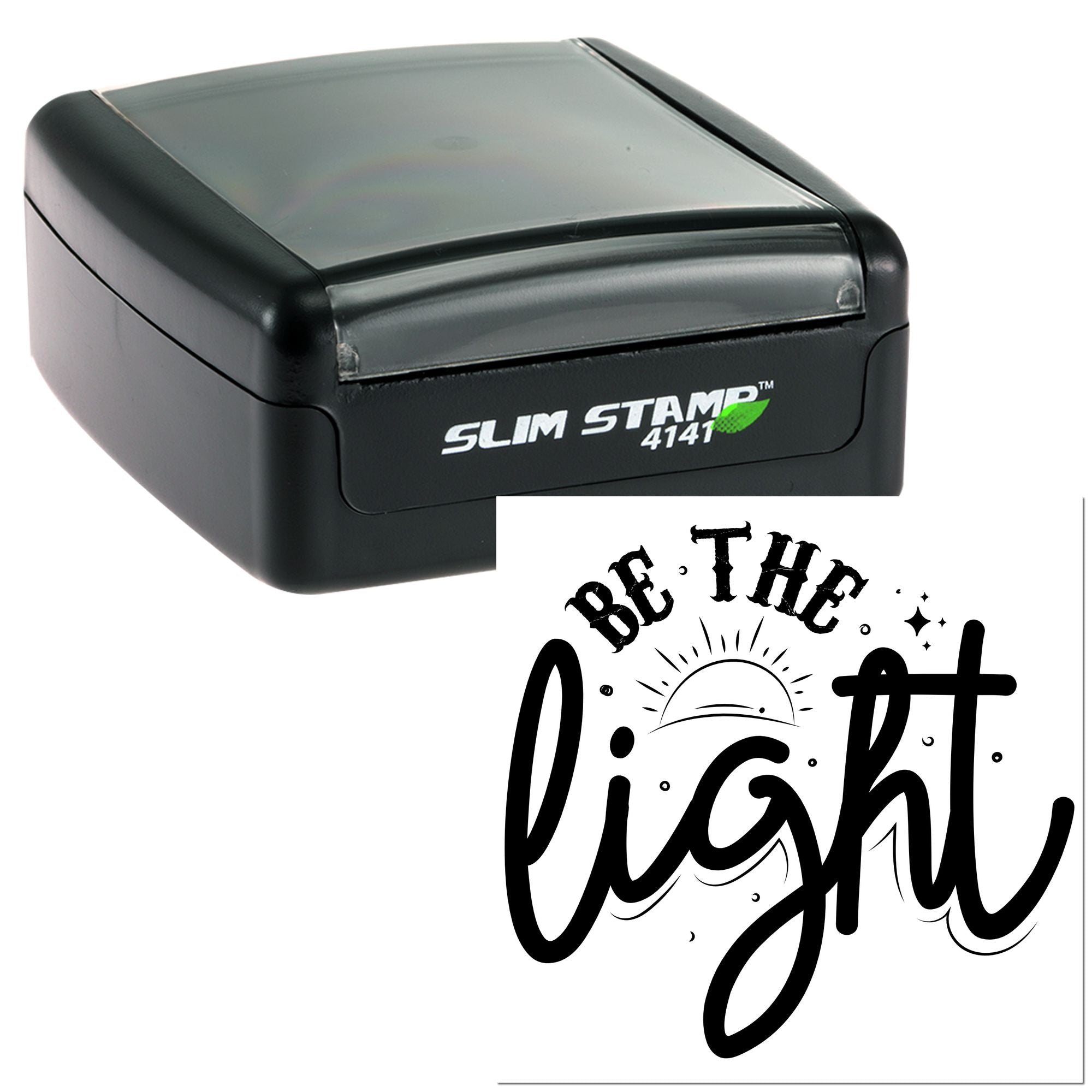 Slim Stamp 4141 self-inking custom rubber stamp with Be the Light design for motivational crafting.