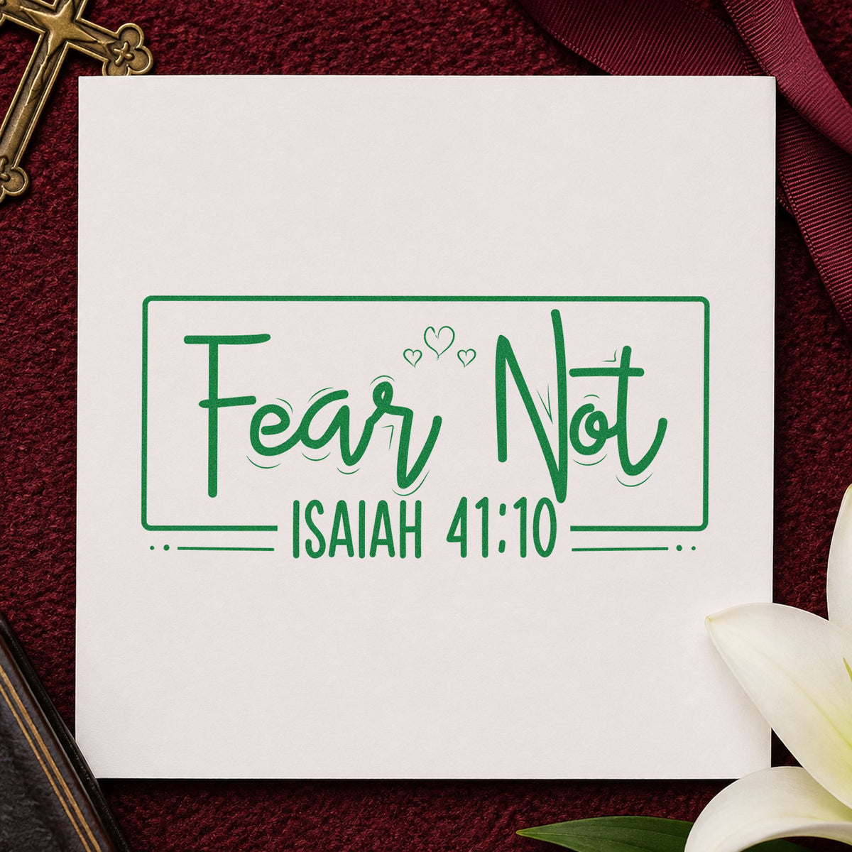 Fear Not Heart Frame Rubber Stamp – Duo Hand in use 8