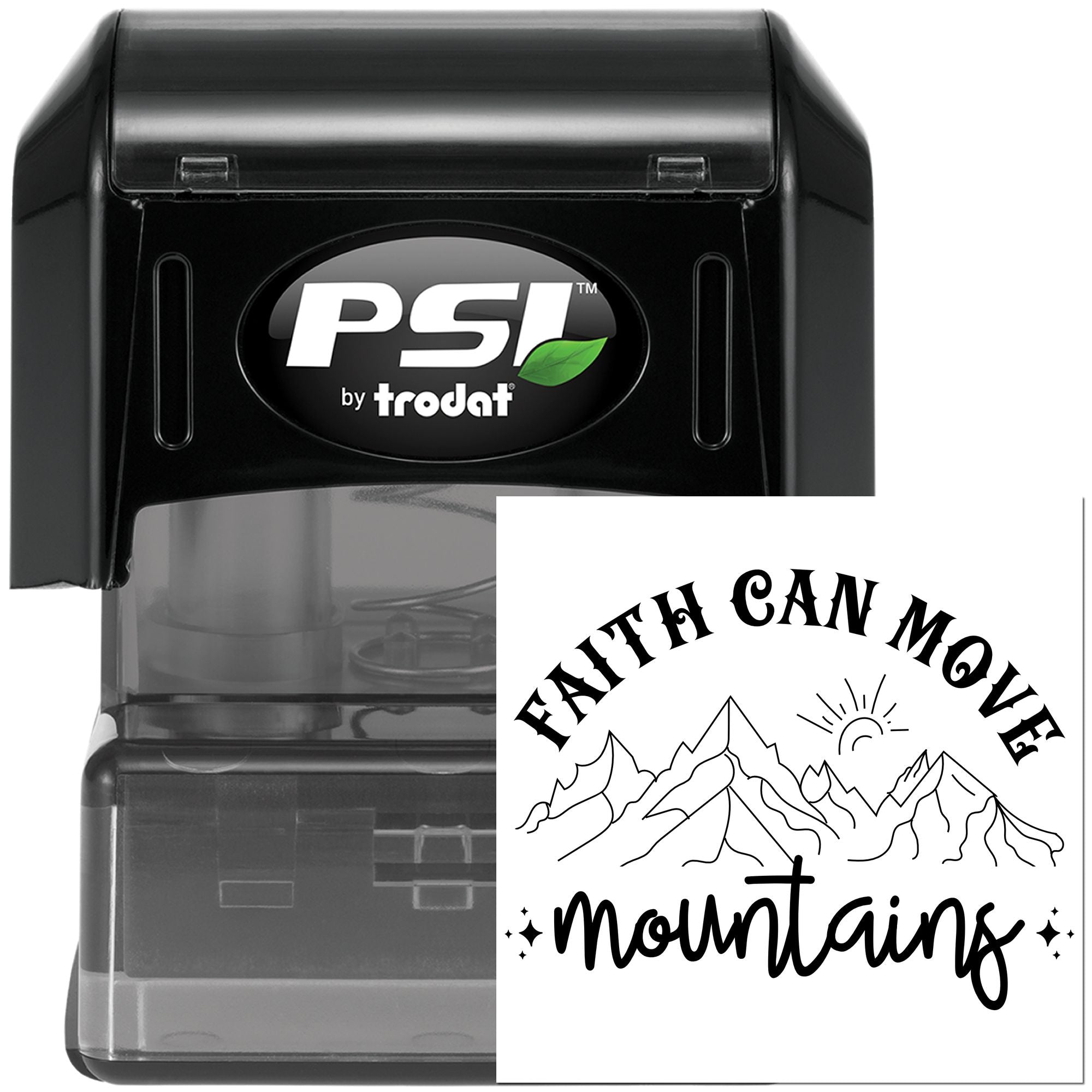 PSI by Trodat self-inking rubber stamp for custom Faith Can Move Mountains mountain-themed impressions