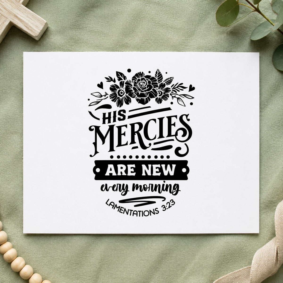 New Mercies Dark Roses rubber stamp printed in black ink, ready for dark rose cards and similar paper crafts.