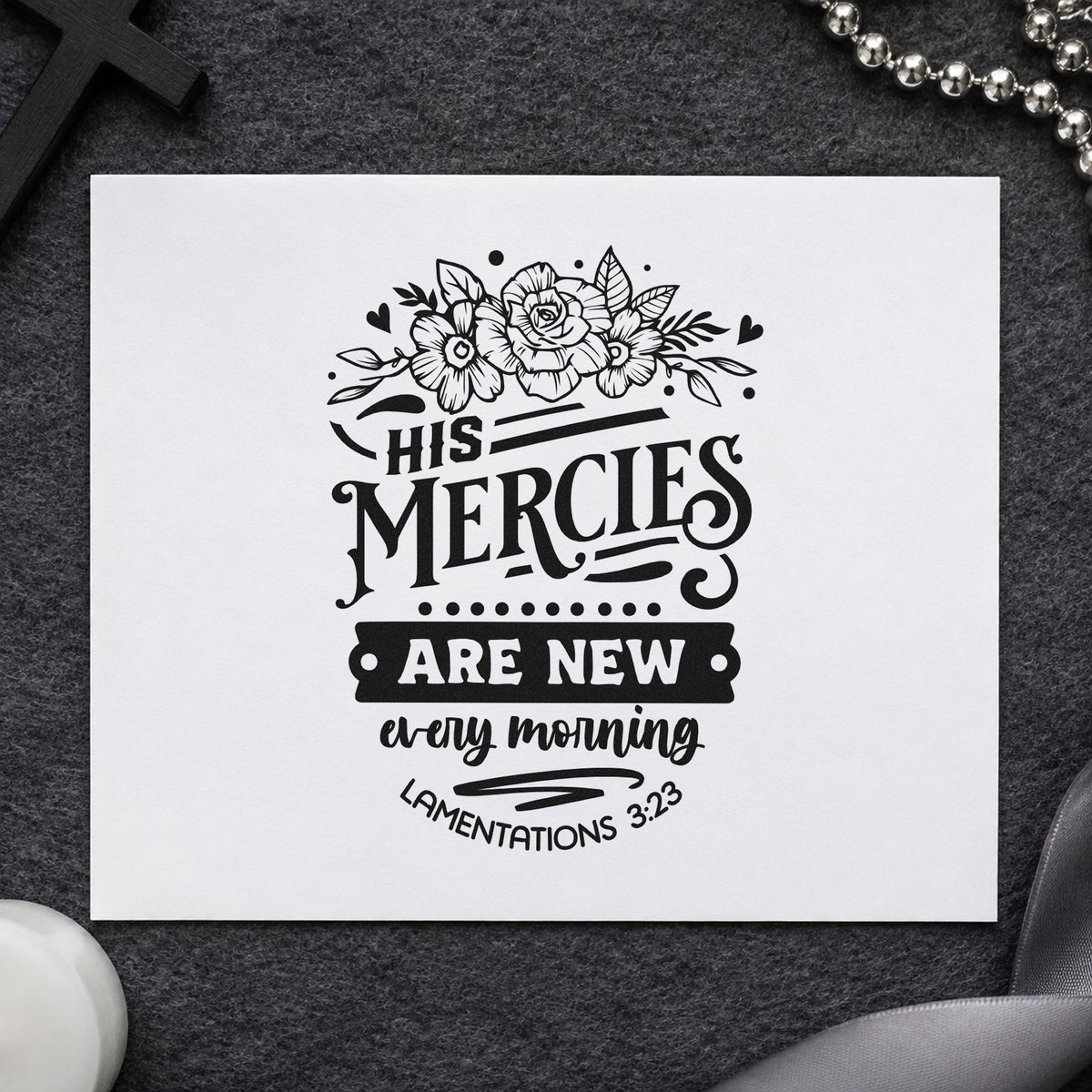 New Mercies Outline Roses rubber stamp printed in black ink, ready for outlined rose cards and similar paper crafts.