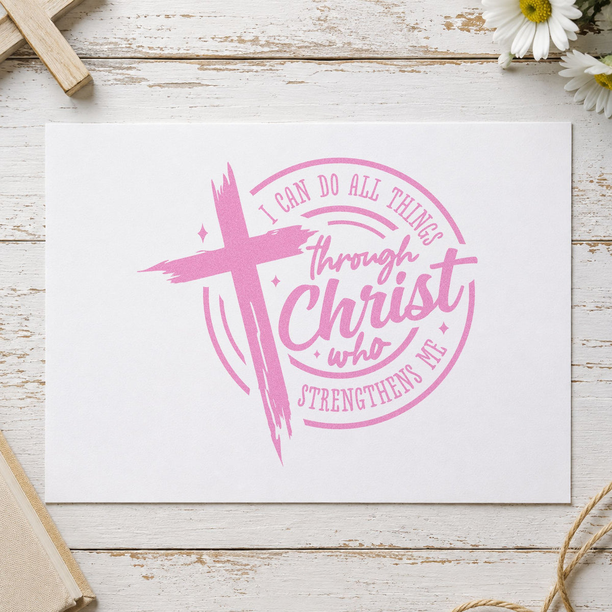 Self-Inking All Things Through Christ Badge Stamp in use 10