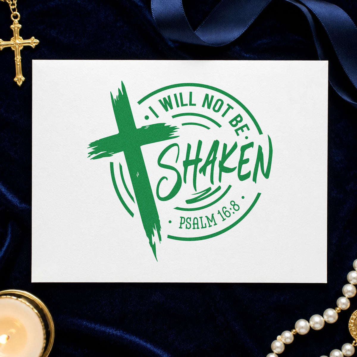 I Will Not Be Shaken Badge Rubber Stamp – Duo Hand in use 3