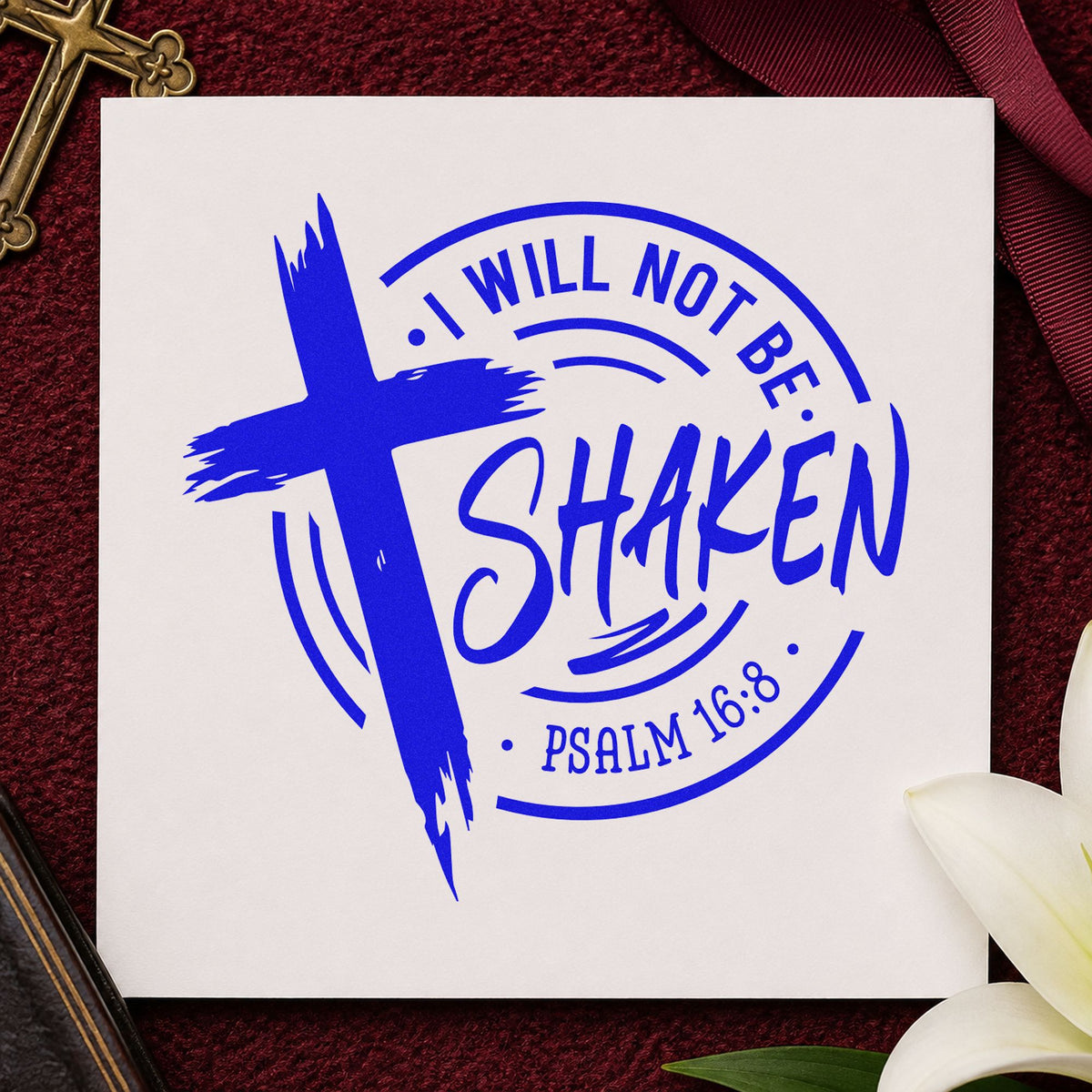 I Will Not Be Shaken Badge Rubber Stamp – Duo Hand in use 5