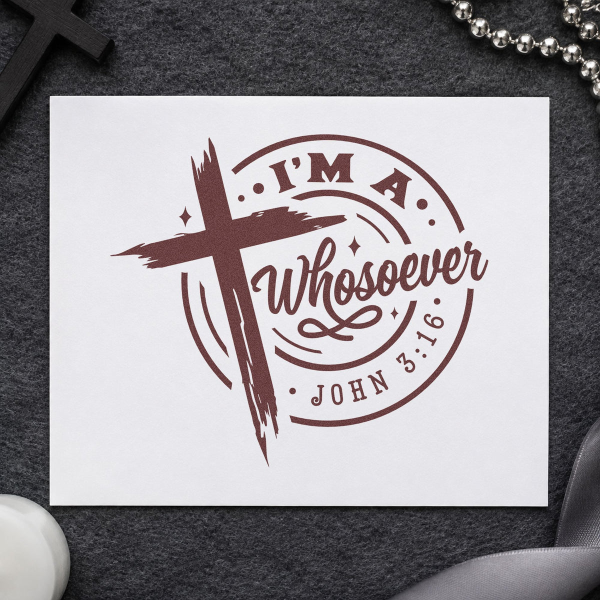 I'm a Whosoever rubber stamp printed in brown ink, ready for prison letter seals and similar paper crafts.