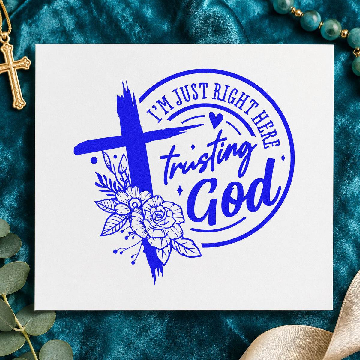 Trusting God Outline Flowers craft stamp in blue ink on cardstock, an easy option for fertility journey notes.
