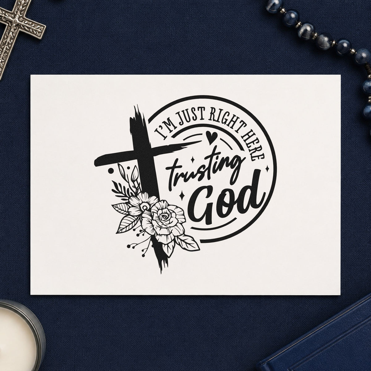 Trusting God Outline Flowers rubber stamp printed in black ink, ready for outlined bloom cards and similar paper crafts.
