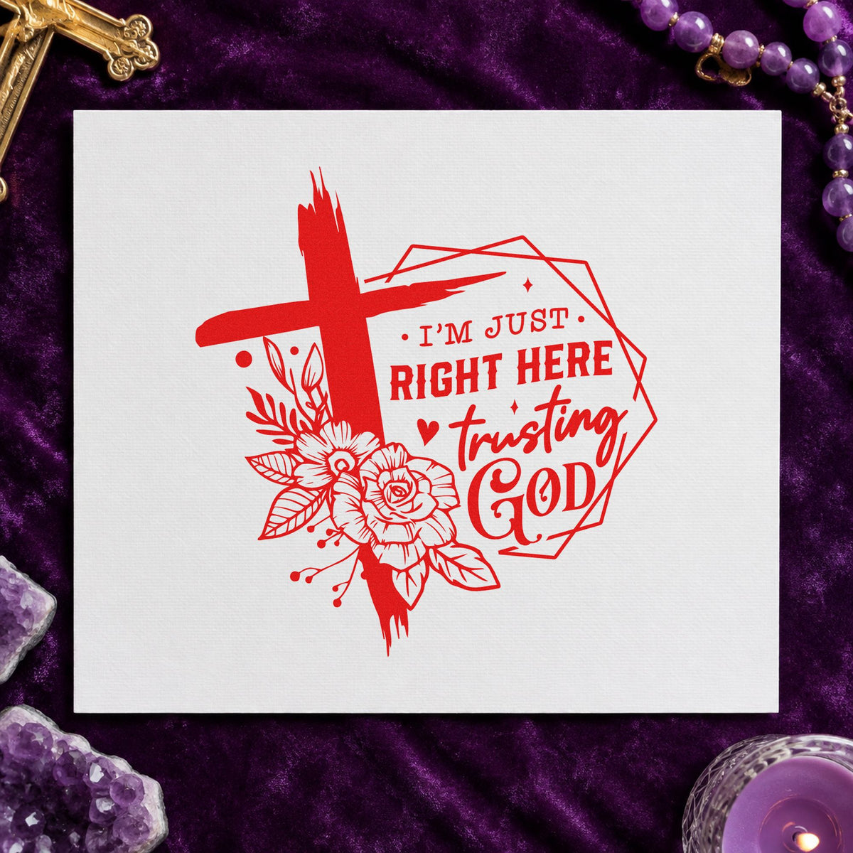 Trusting God Geometric Flowers Rubber Stamp – Duo Hand in use 7