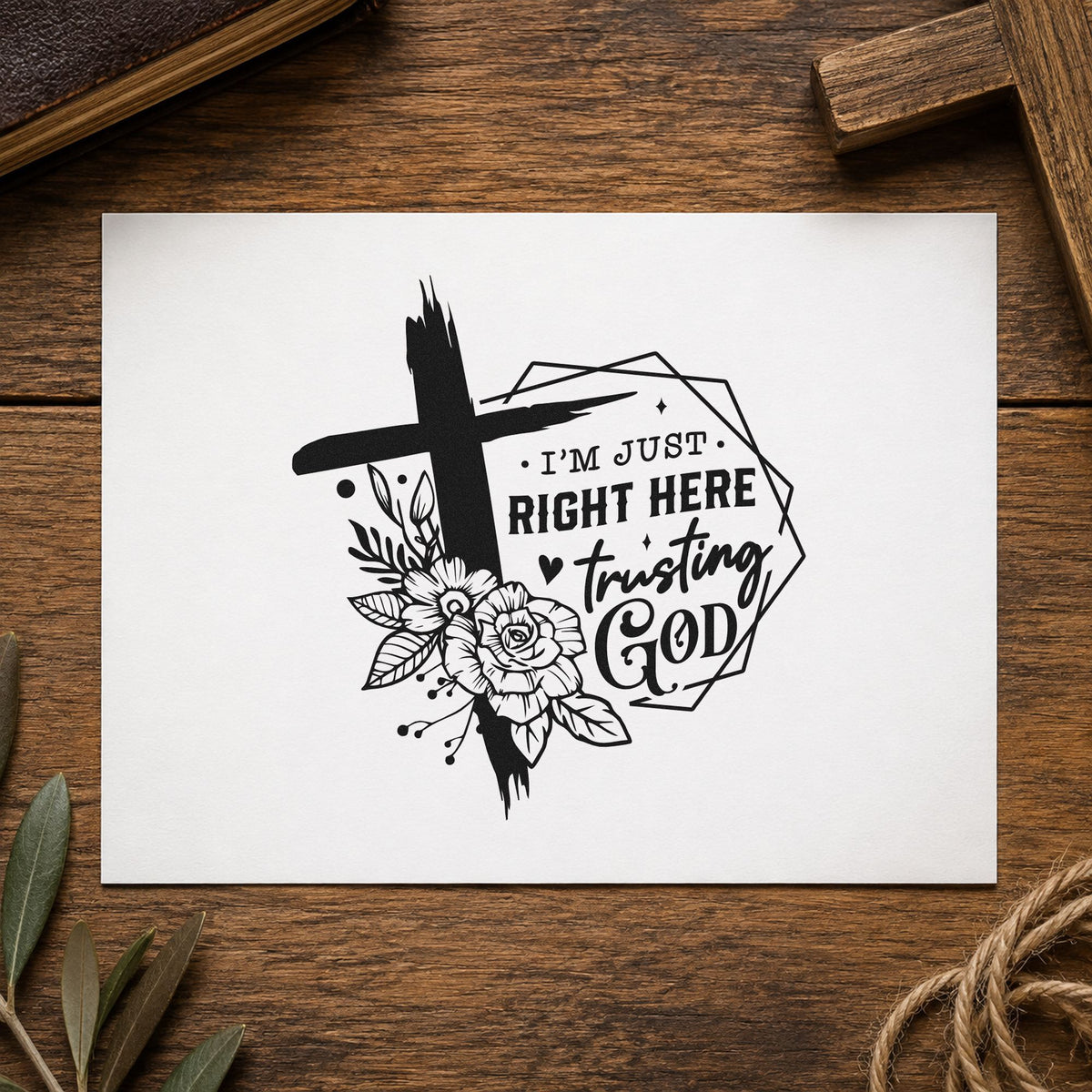 Trusting God Geometric Flowers Rubber Stamp – Duo Hand in use 9