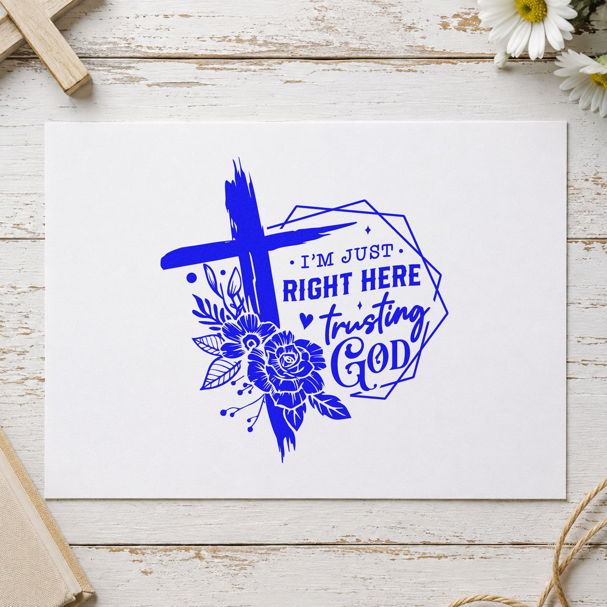 Trusting God Geometric Roses Brushstroke Cross Hand Stamp – Duo in use 5
