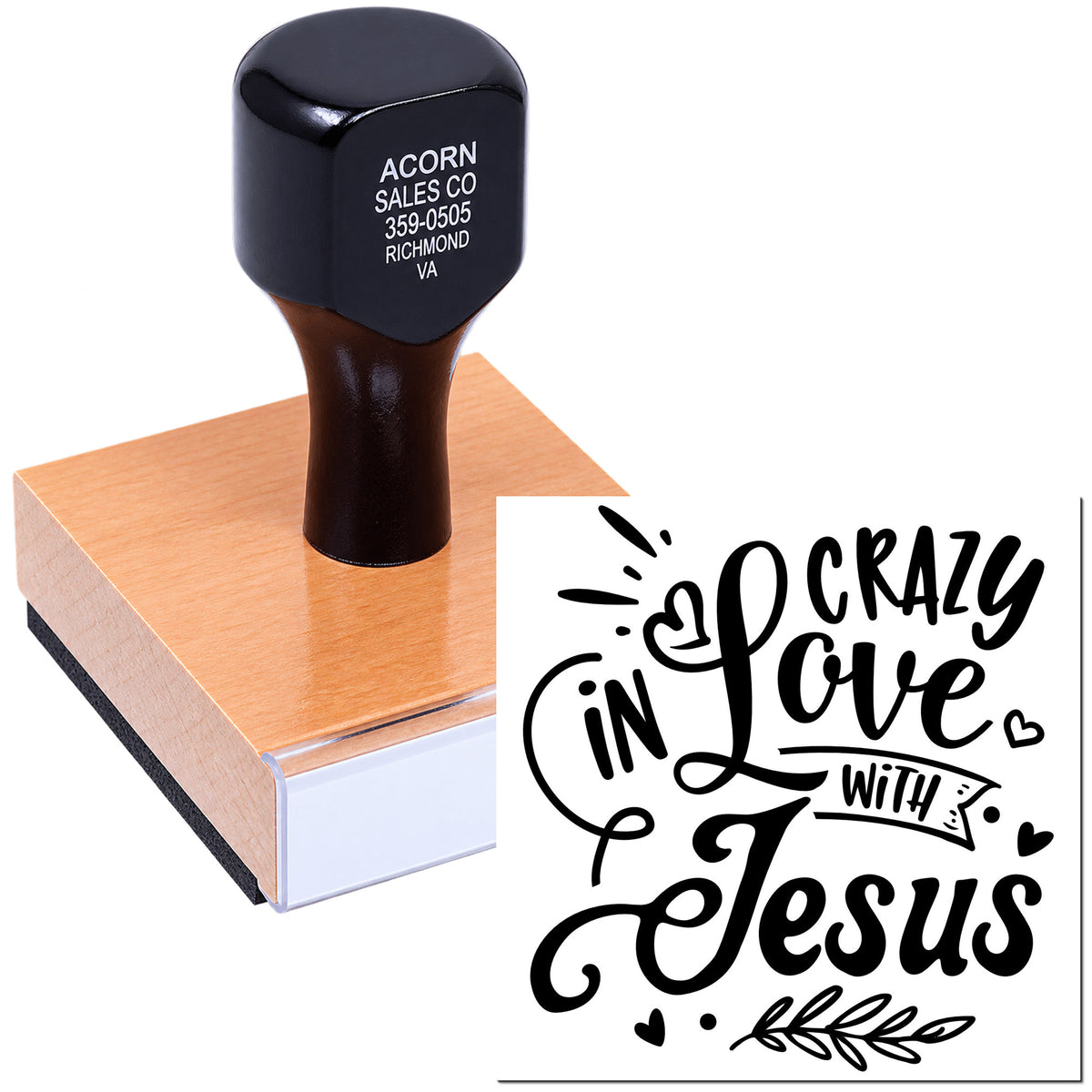 Christian custom rubber stamp with Crazy in Love with Jesus design for faith-based crafts, journaling, and gifts.