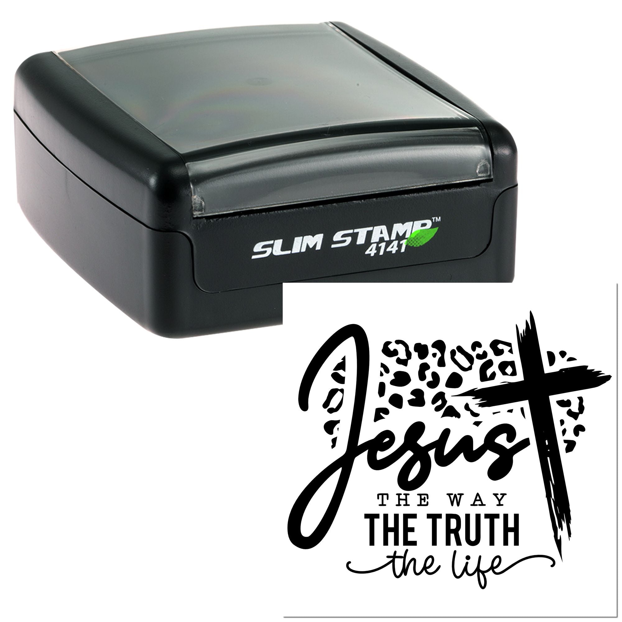 Self-inking rubber stamp with Jesus, the way, the truth, the life design for Christian crafts, cards, and journaling.