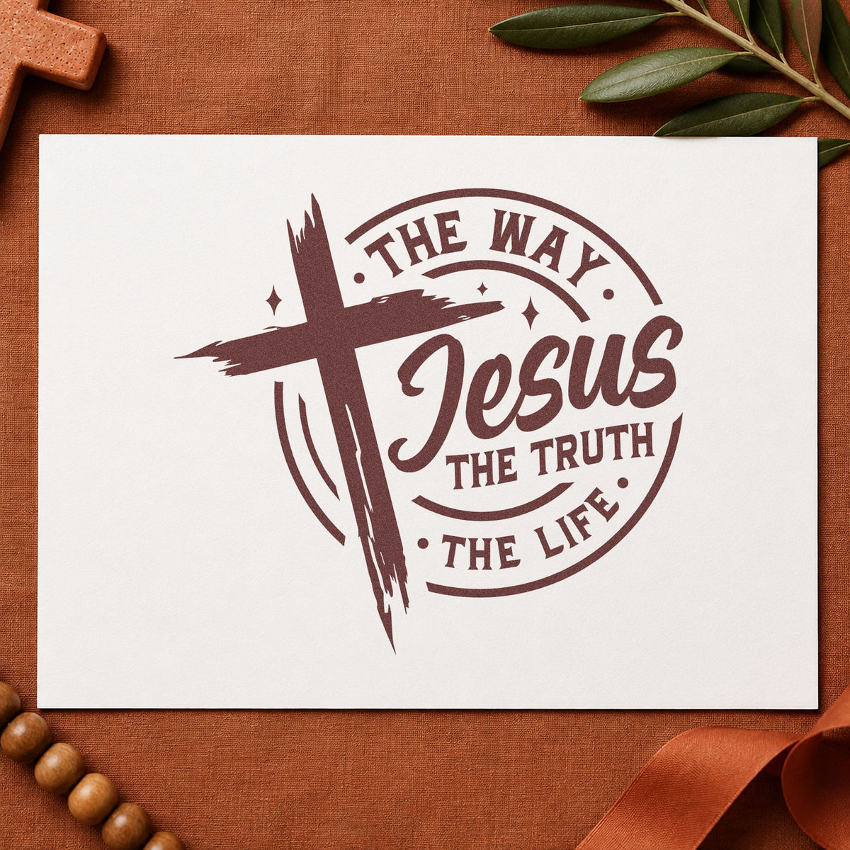 Jesus Way Truth Life Badge rubber stamp printed in brown ink, ready for road trip journals and similar paper crafts.