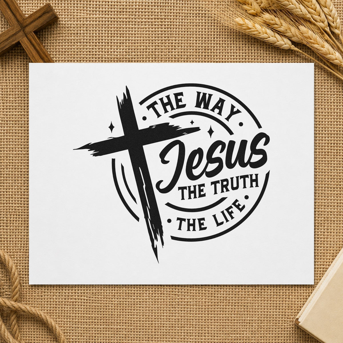 Jesus Way Truth Life Badge rubber stamp printed in black ink, ready for way circle cards and similar paper crafts.