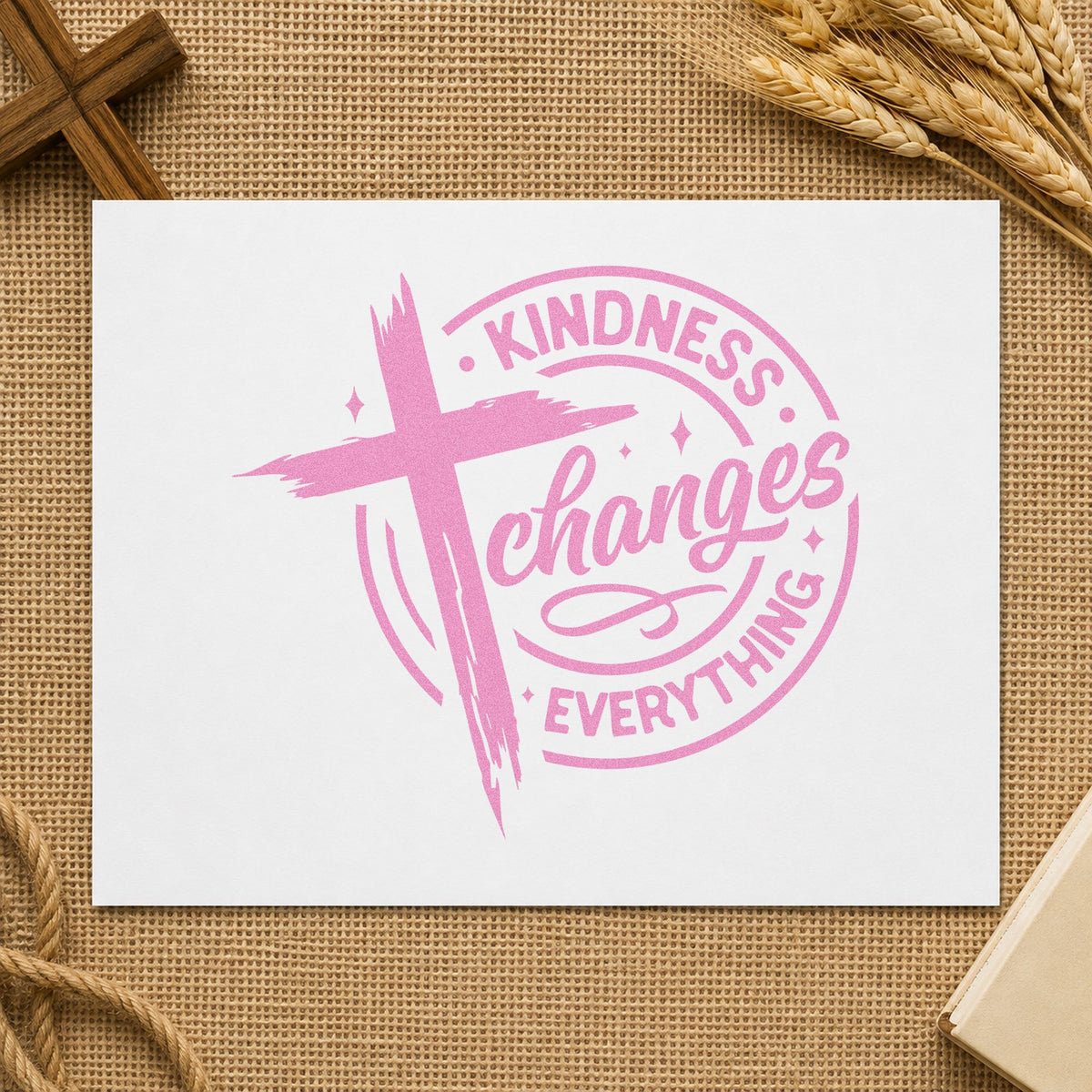 Kindness Changes Everything craft stamp in purple ink on cardstock, an easy option for reward chart tags.