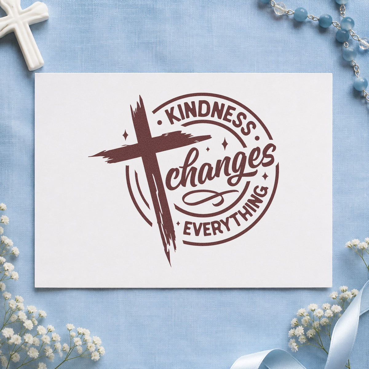 Kindness Changes Everything Brushstroke Cross Pre-Inked Stamp – Slim in use 4