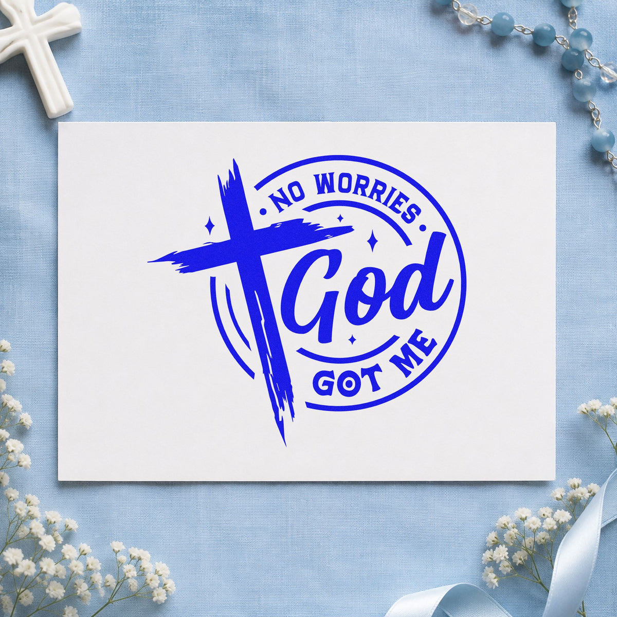 No Worries God Got Me Emblem Slim Pre-Inked Stamp in use 6