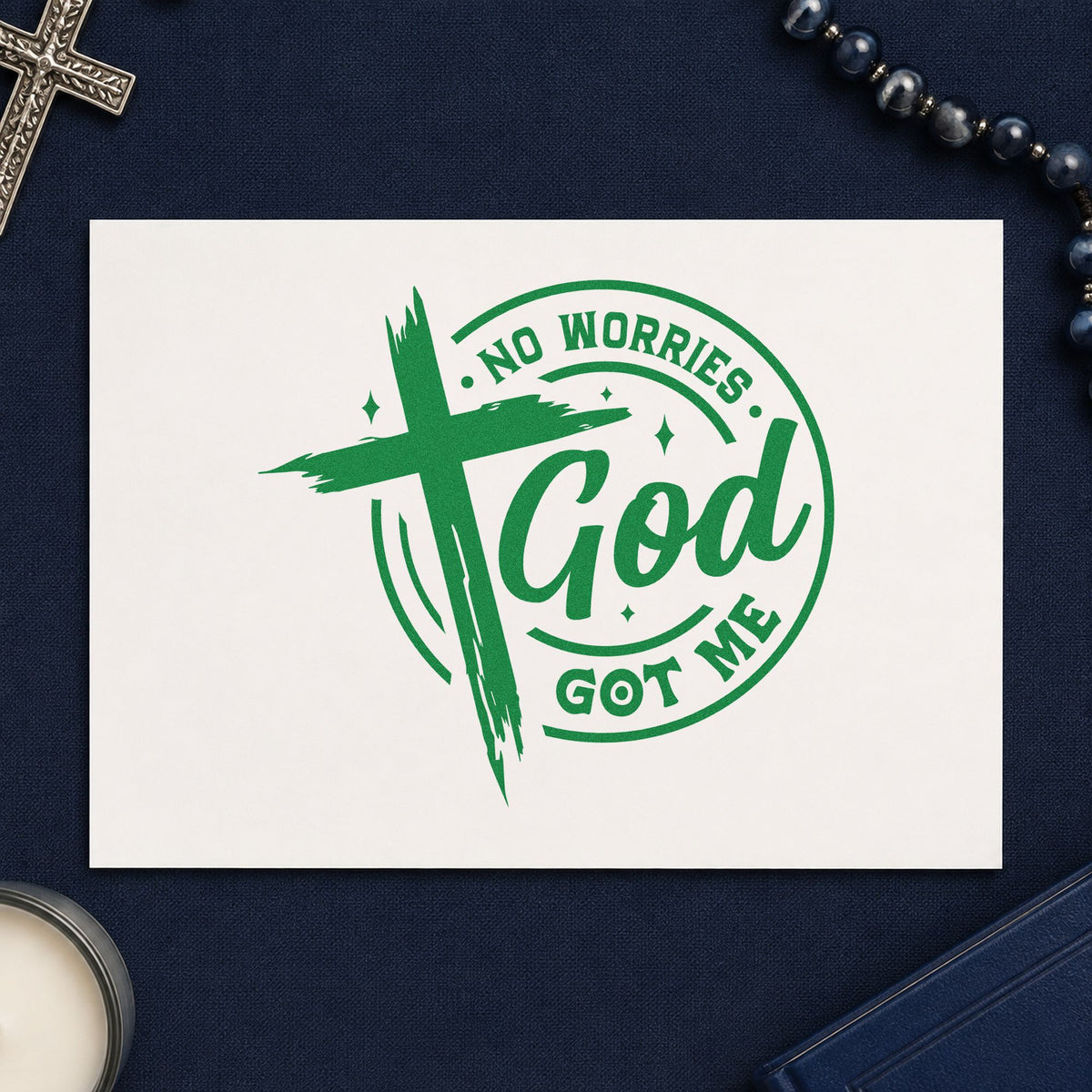 No Worries God Got Me Emblem Slim Pre-Inked Stamp in use 8
