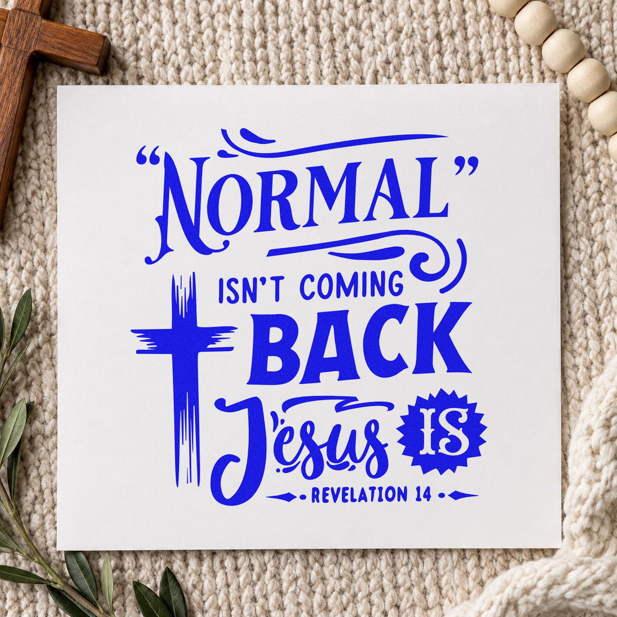 Normal Isn't Coming Back craft stamp imprinted in blue ink on paper, a design suited to election season notes.