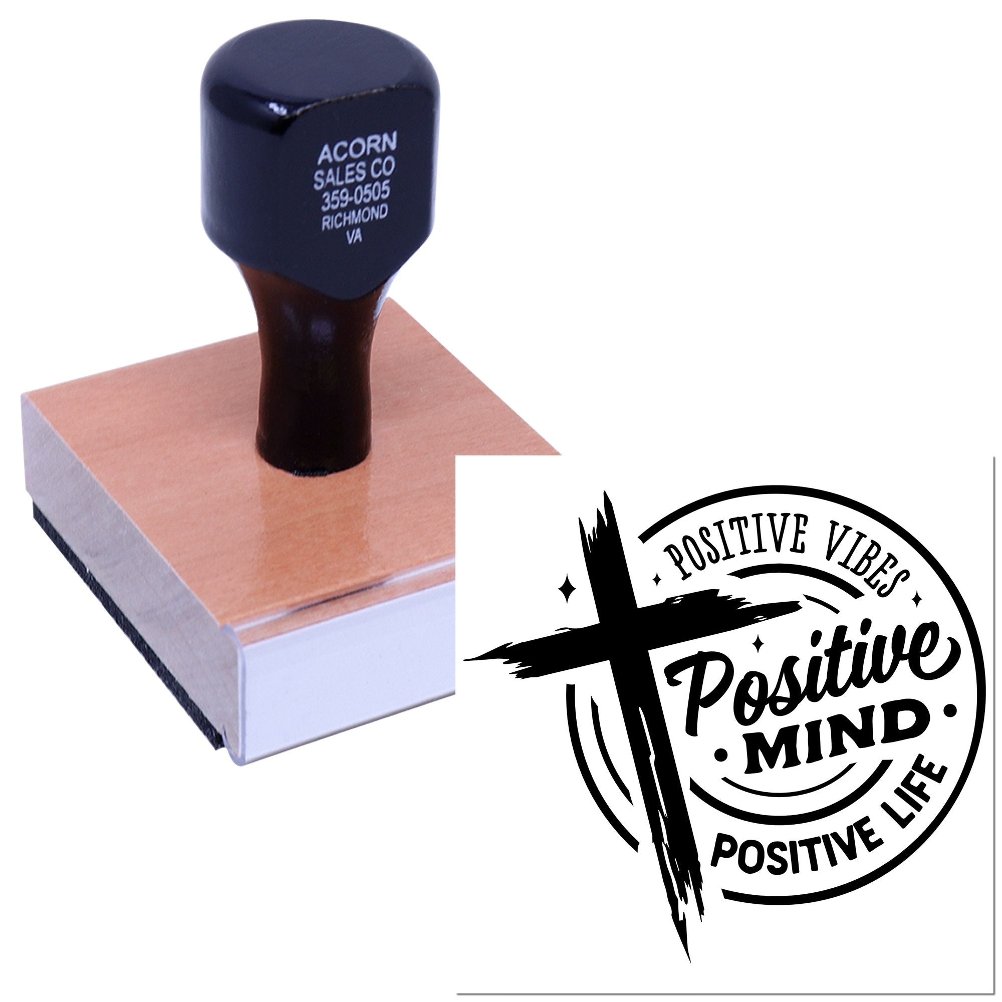 Custom rubber stamp with Positive Vibes, Positive Mind, Positive Life design for motivational branding and crafts