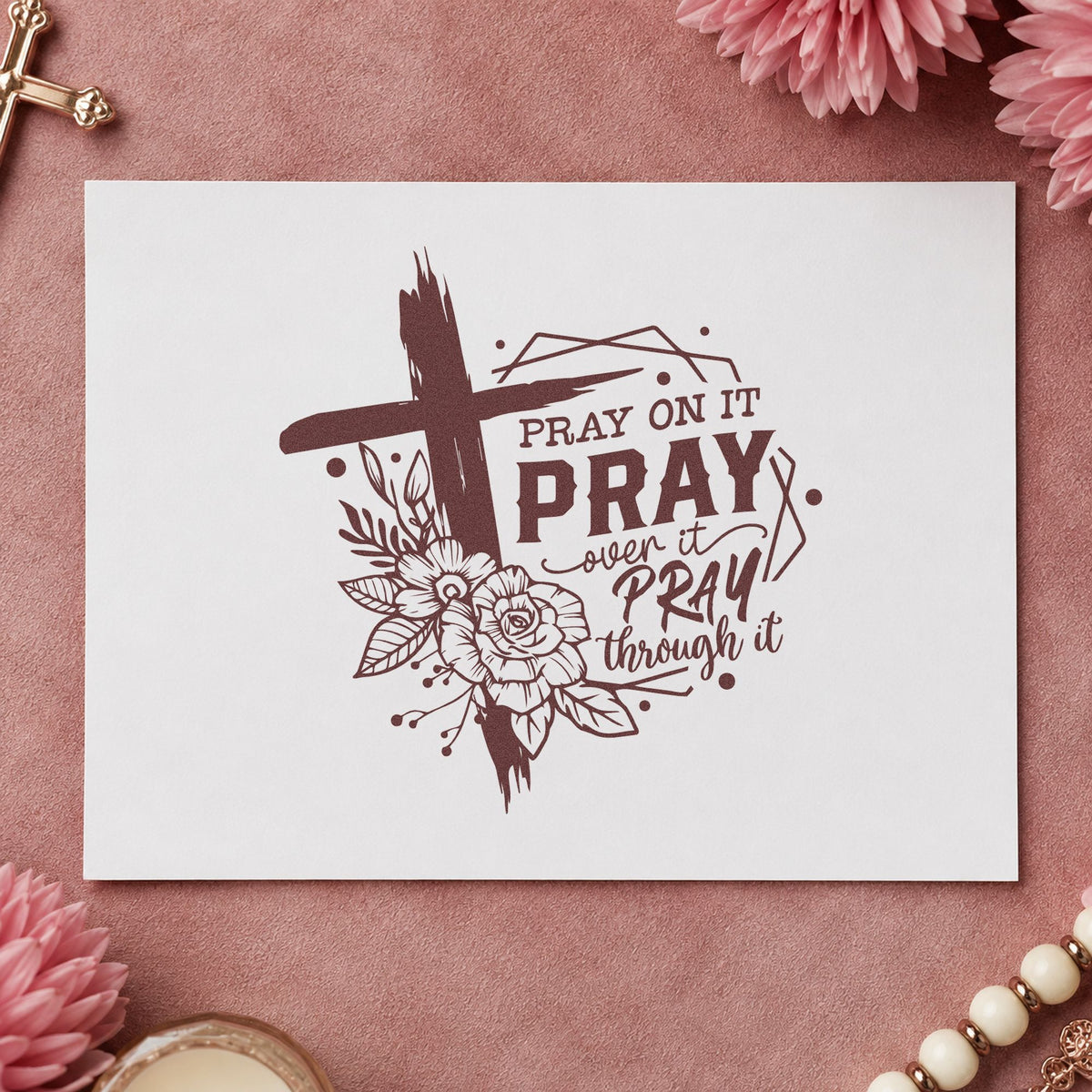Pray On It Floral Frame Slim Pre-Inked Stamp in use 4
