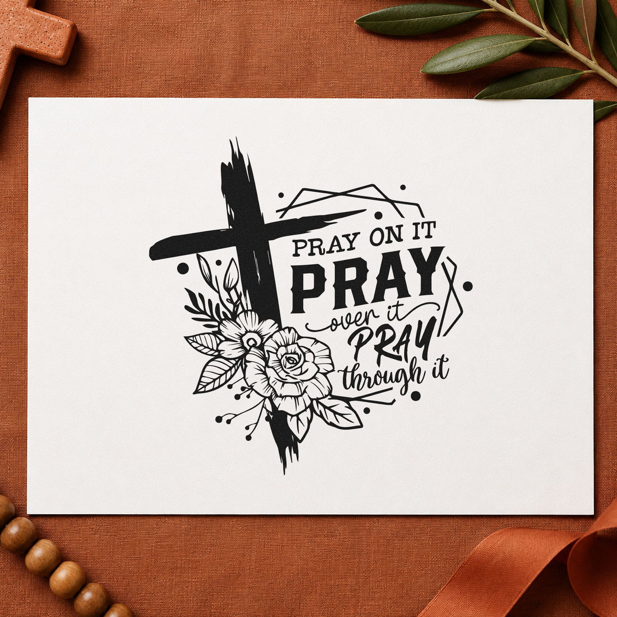 Pray on It Floral Frame rubber stamp printed in black ink, ready for bloom frame cards and similar paper crafts.
