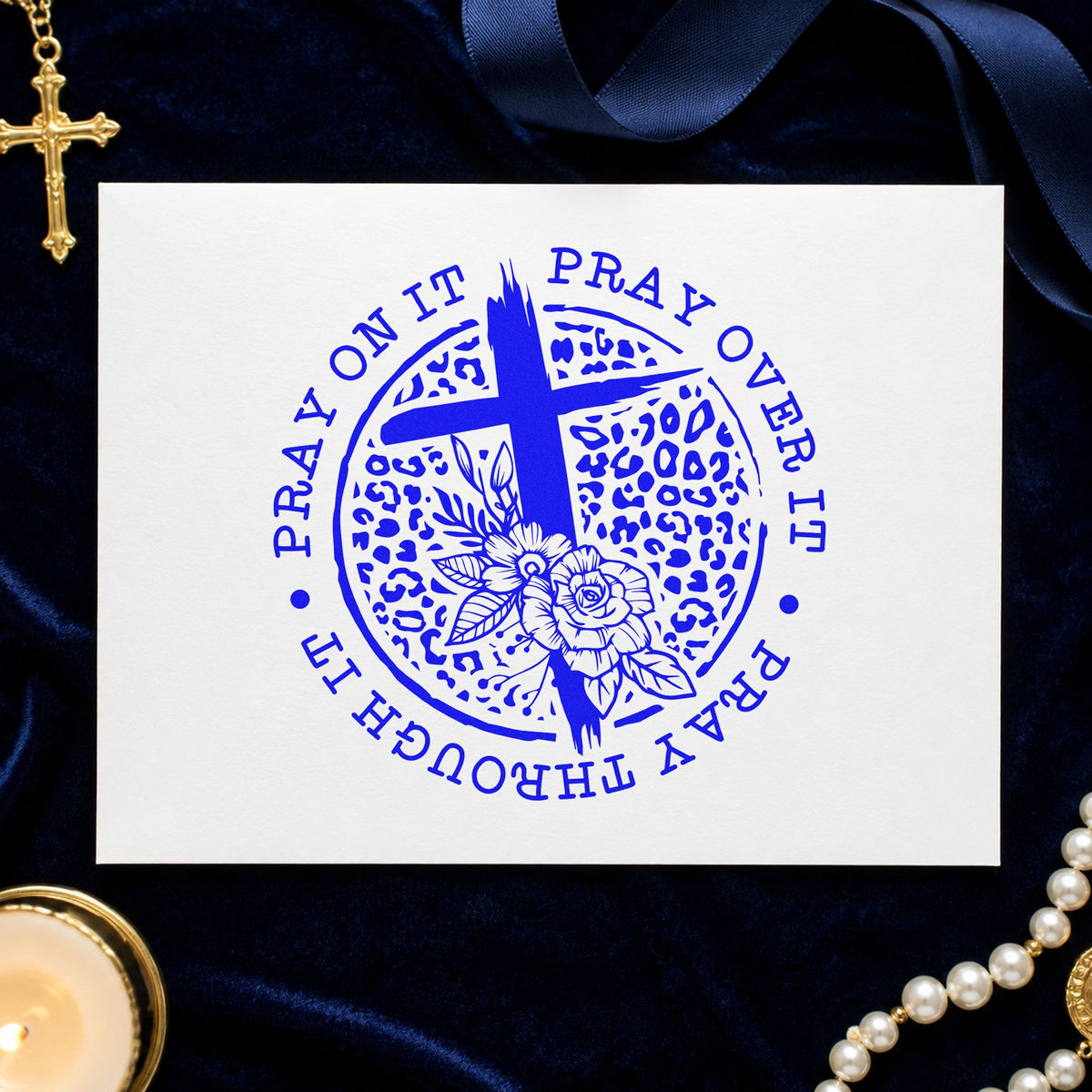 Pray Leopard Floral Circle With Cross Pre-Inked Stamp – Slim in use 5