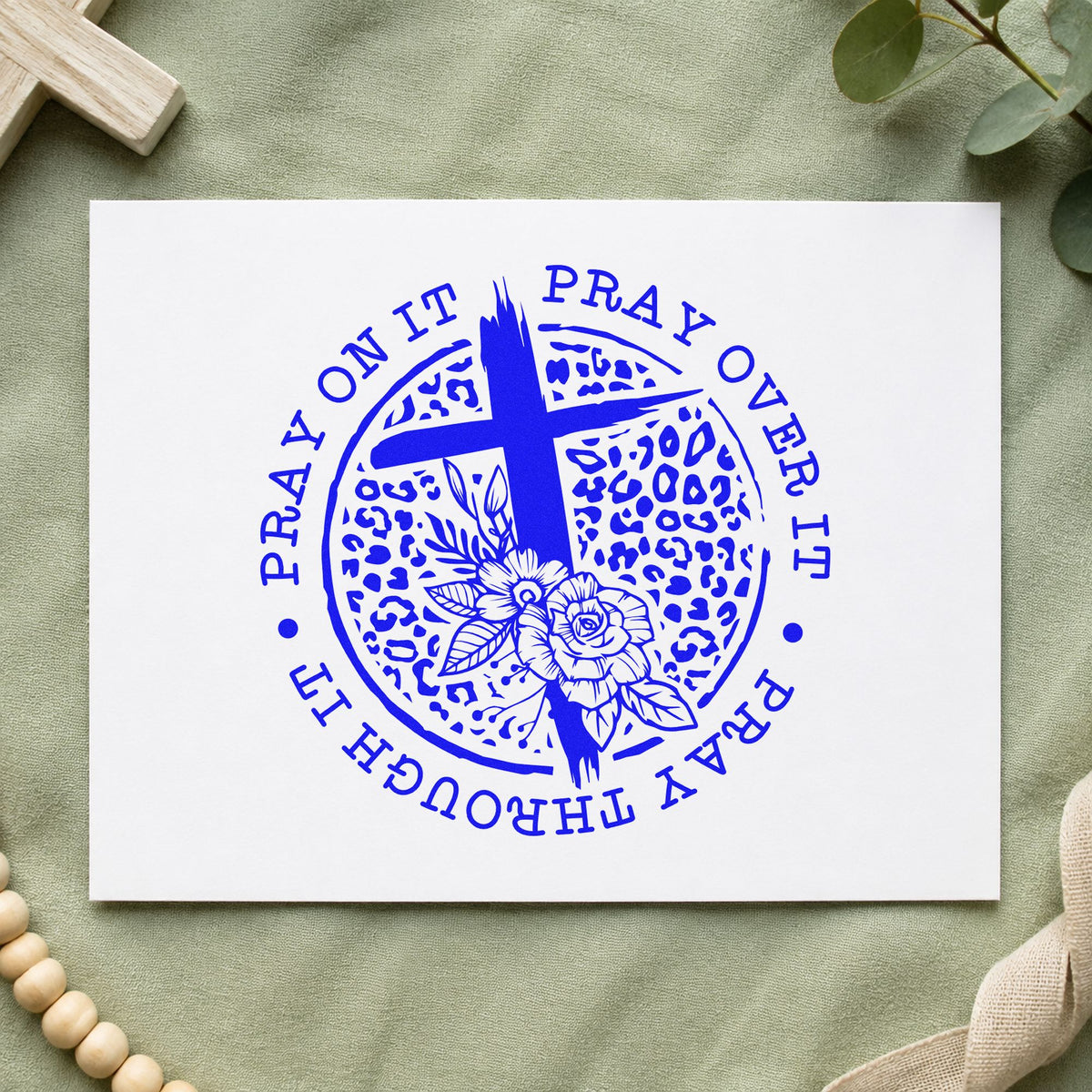 Pray Leopard Floral Circle With Cross Hand Stamp – Duo in use 6