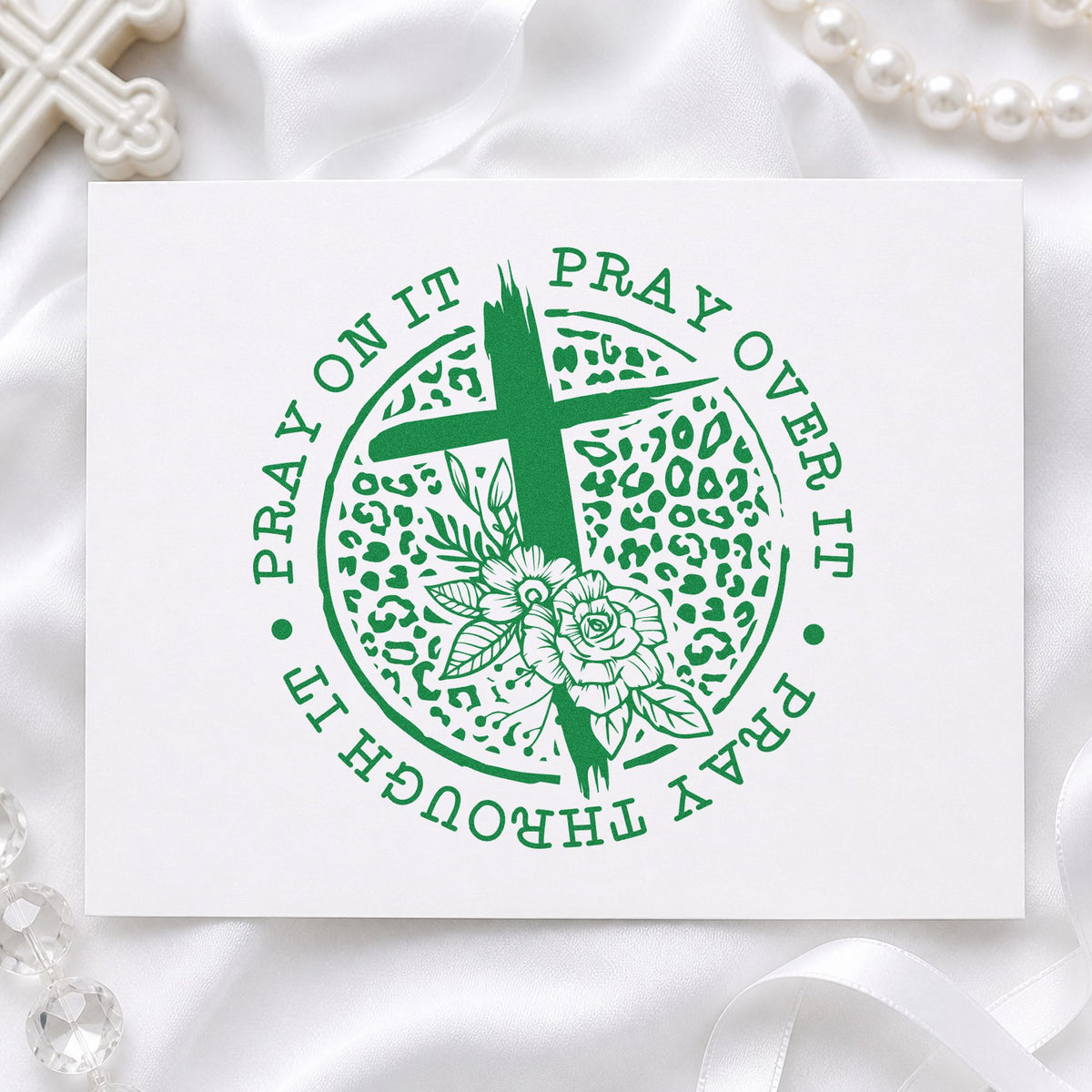 Pray Leopard Floral Circle With Cross Hand Stamp – Duo in use 8