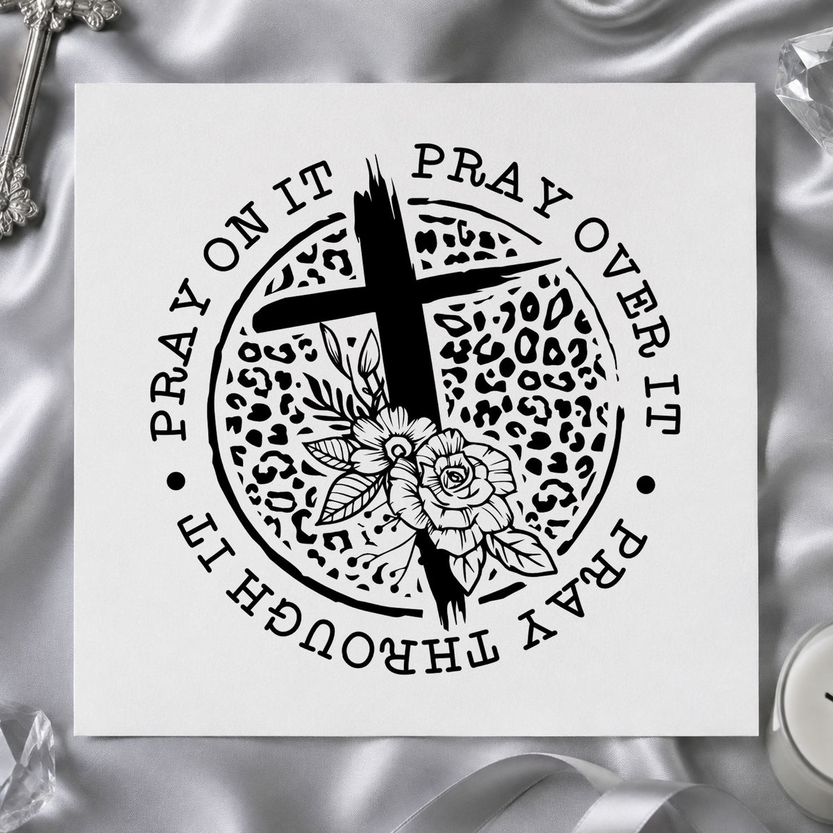 Pray Leopard Floral Circle With Cross Hand Stamp – Duo in use 9