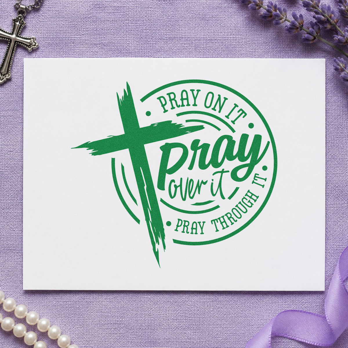 Pray Over It Badge Self-Inking Stamp in use 3