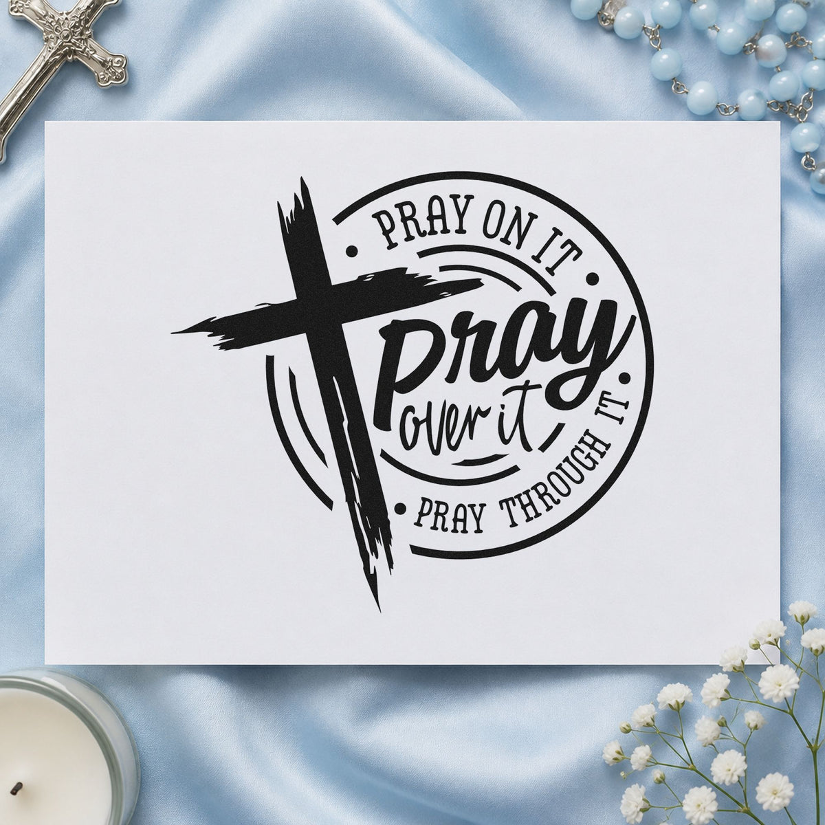 Pray Over It Badge Self-Inking Stamp in use 9