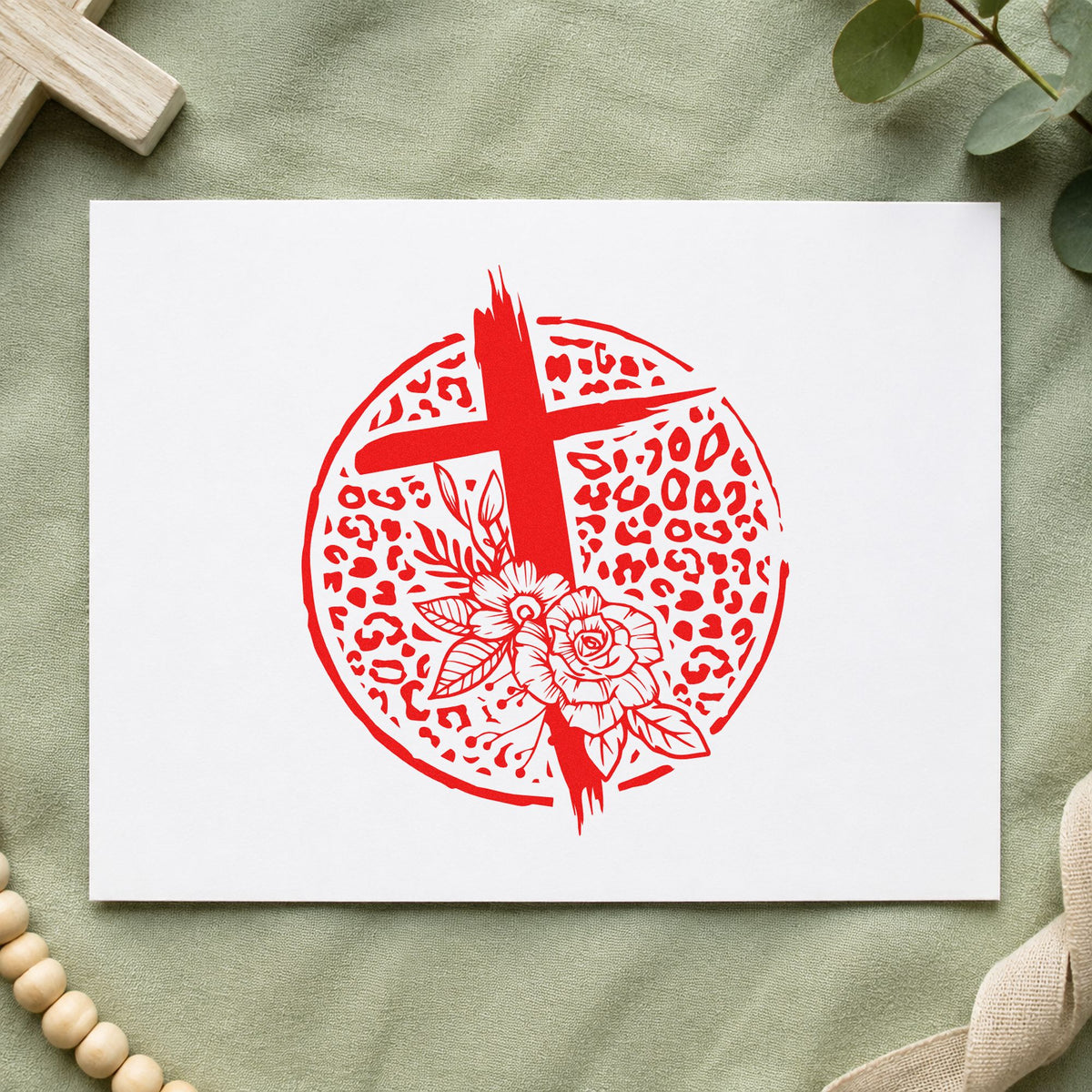 Slim Pre-Inked Cross And Flowers Leopard Circle Stamp in use 7