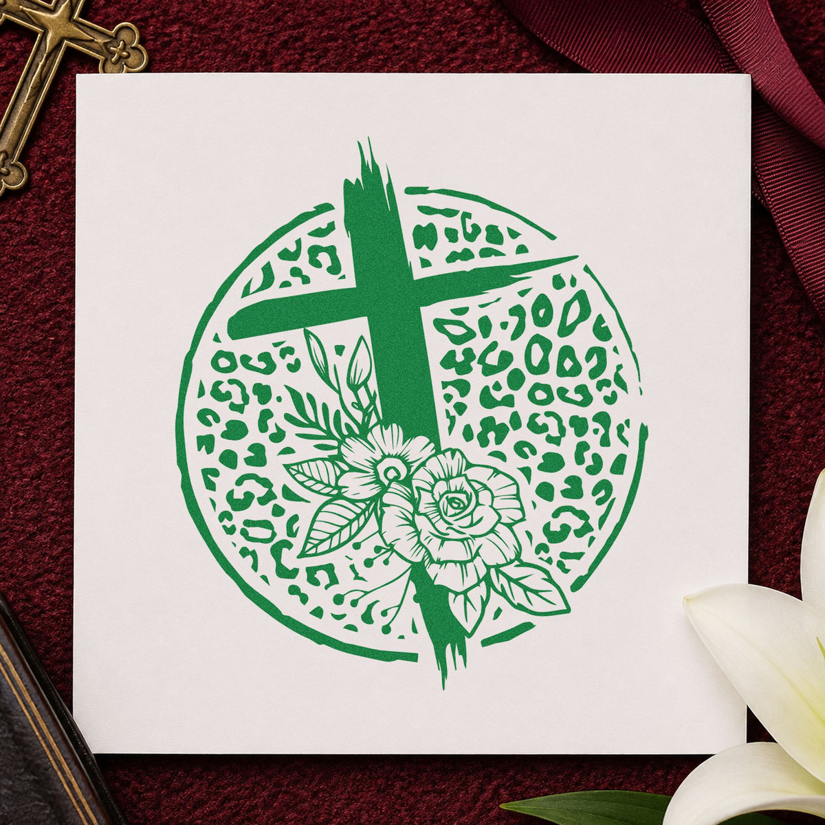 Cross And Flowers Leopard Circle Pre-Inked Stamp – PSI in use 8
