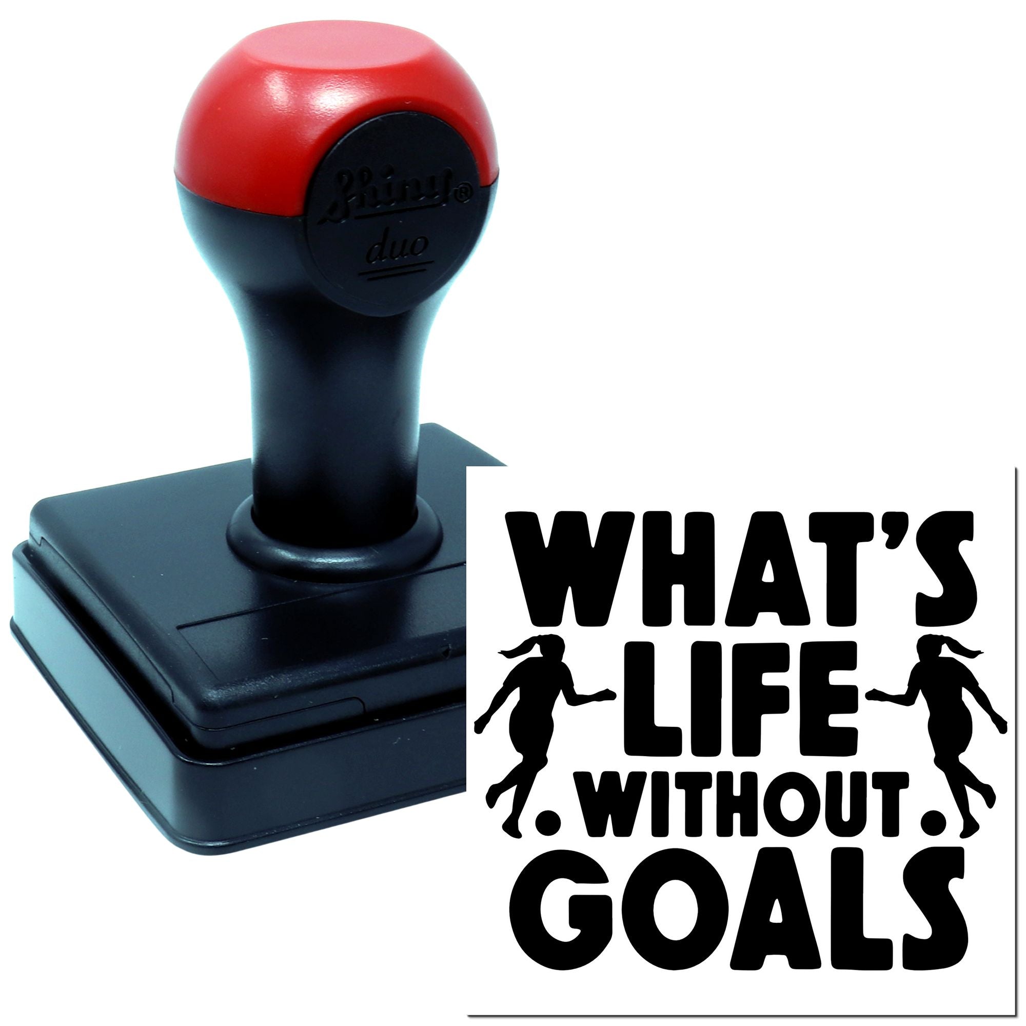 Custom self-inking rubber stamp featuring the motivational quote Whats Life Without Goals for office or craft use.