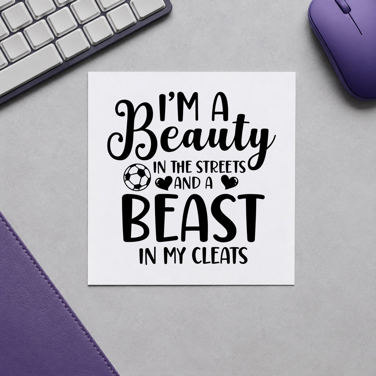 Beauty in Streets Beast in Cleats rubber stamp printed in black ink, ready for beauty and beast cards and similar paper crafts.