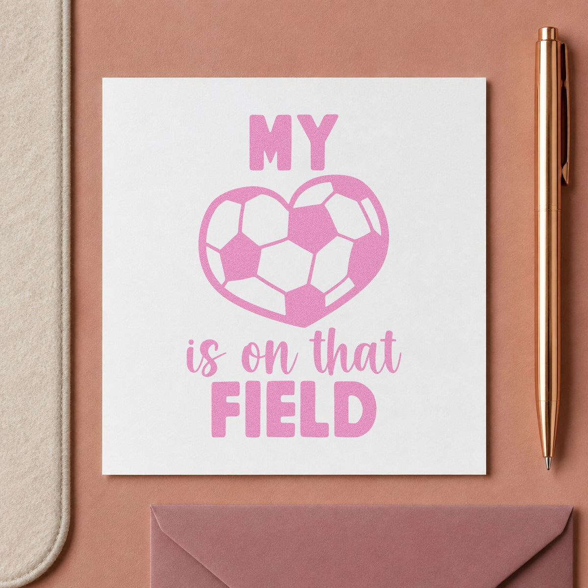 Soccer Heart on That Field craft stamp in purple ink on cardstock, an easy option for senior night tags.