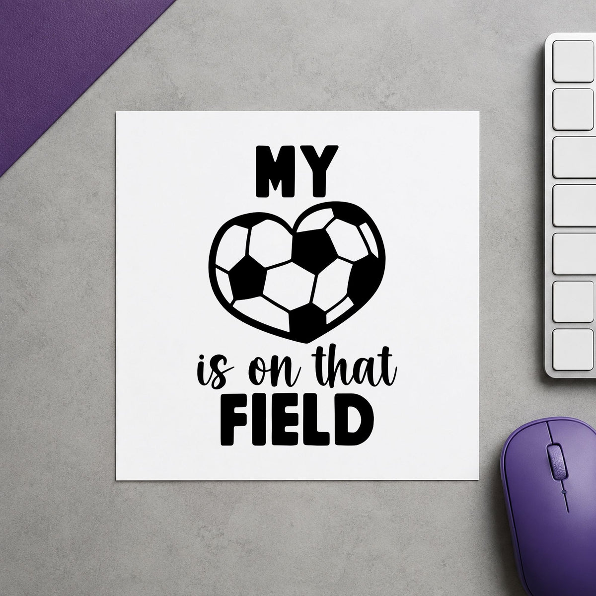 Soccer Heart on That Field rubber stamp printed in black ink, ready for heart on field cards and similar paper crafts.