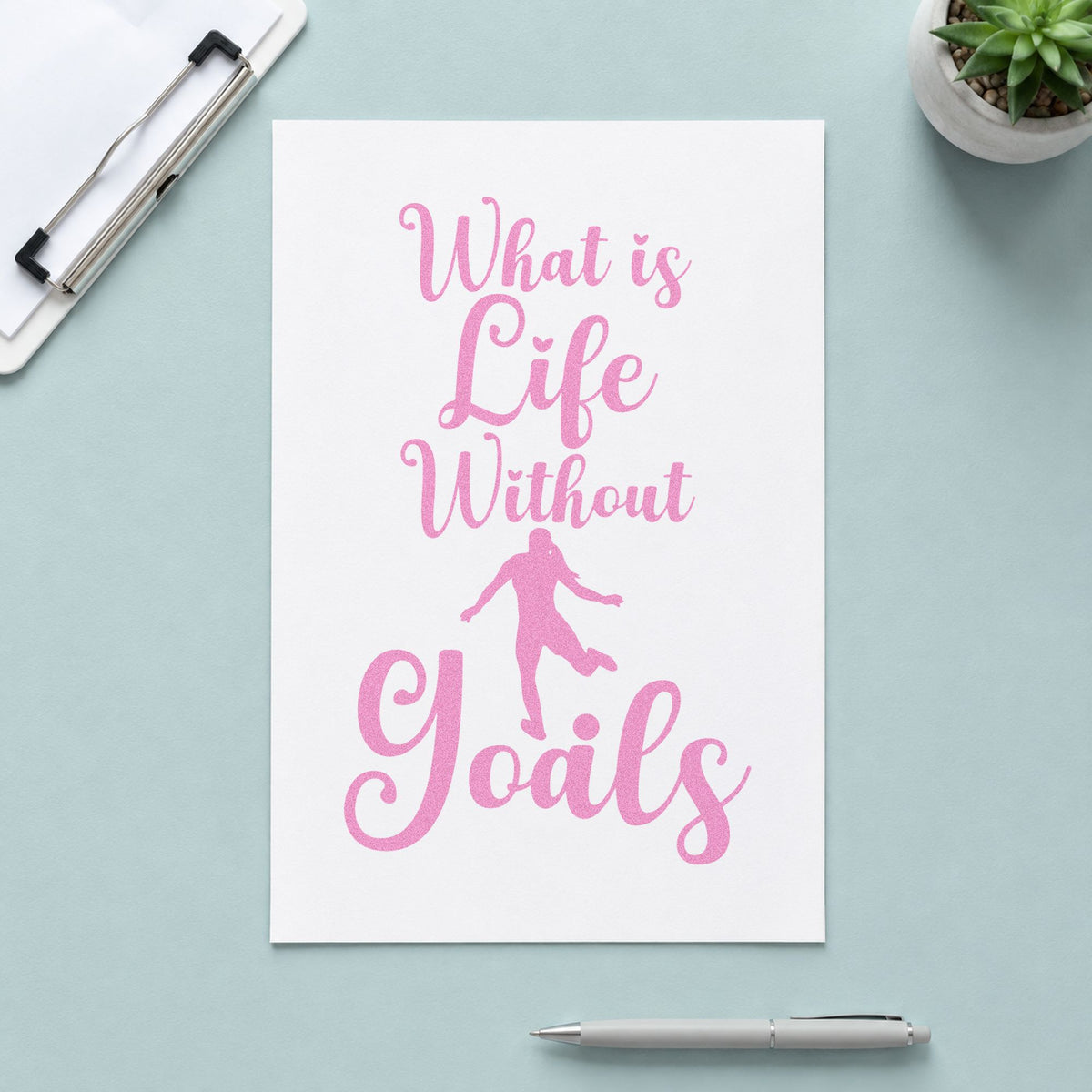 Life Without Goals Script craft stamp in purple ink on cardstock, an easy option for goal setting tags.