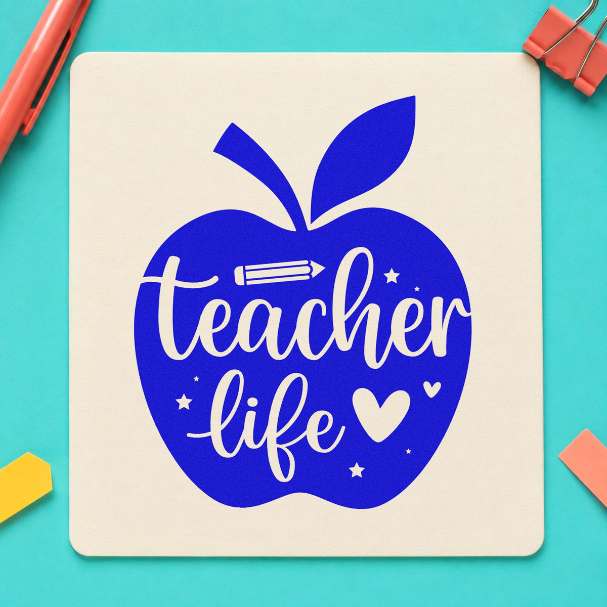 Teacher Life Apple Slim Pre-Inked Stamp in use 5