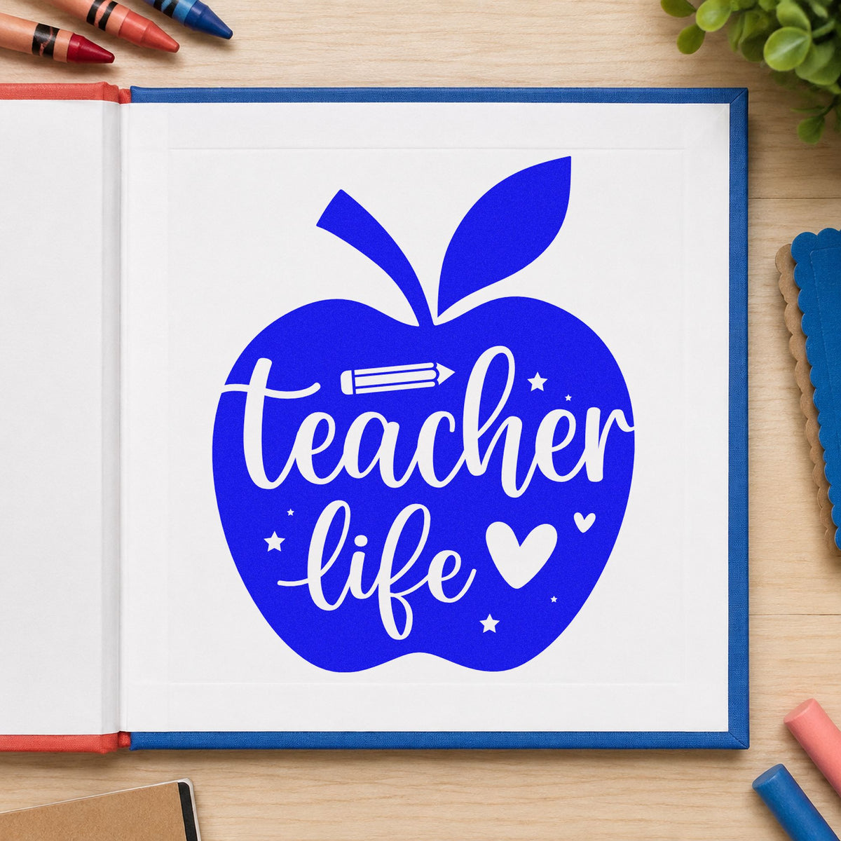 Teacher Life Apple Slim Pre-Inked Stamp in use 6