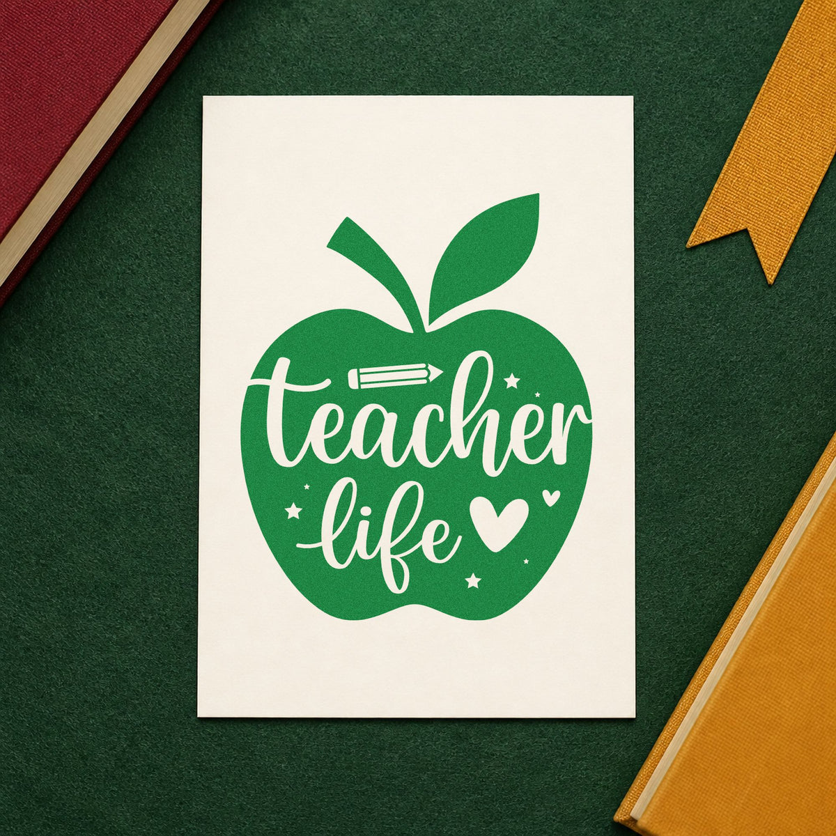 Teacher Life Apple Wood Handle Stamp in use 8